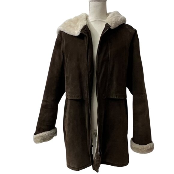 Marvin Richards Brown Rustic Luxe Shearling Suede Hooded Penny Lane Coat Size M - Picture 2 of 7